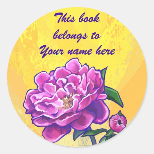 Pink Peony Bookplate Sticker (Voorkant)