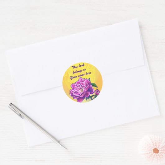 Pink Peony Bookplate Sticker (Envelop)