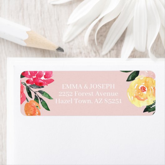 Pink Peony Boquet Floral green Weddenschap Adres Etiket (Insitu)