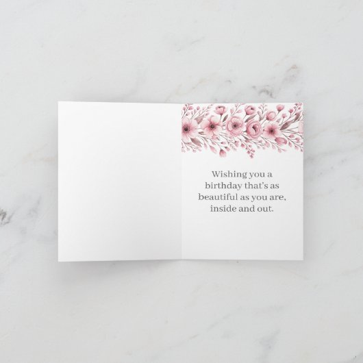 Pink Peony Bouquet Aangepaste naam & Tekst  Meisje Kaart (Binnen)