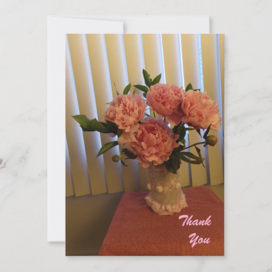 Pink Peony Bouquet Flat Thank You Card Bedankkaart (Voorkant)