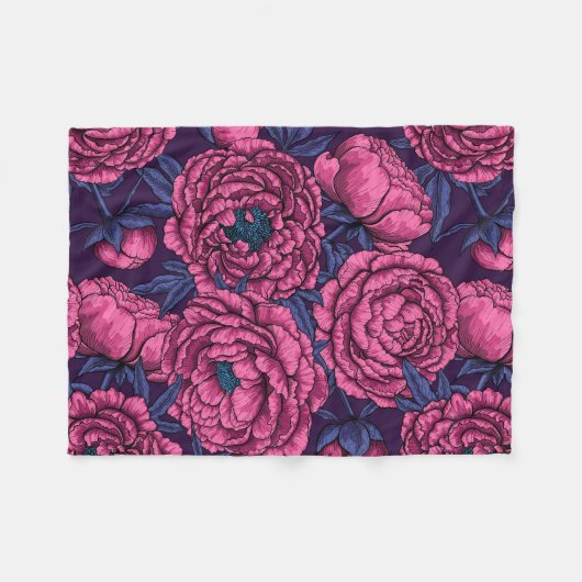 Pink peony bouquet fleece deken (Voorkant (Horizontaal))