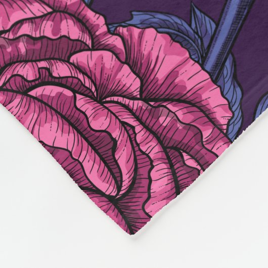 Pink peony bouquet fleece deken (Hoek)