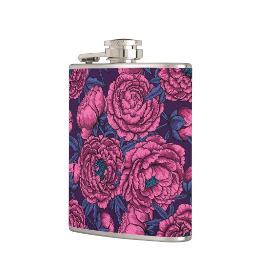 Pink peony bouquet heupfles (Links)