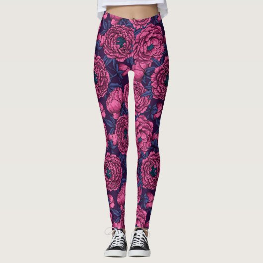 Pink peony bouquet leggings (Voorkant)