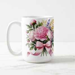 Pink Peony Bouquet Mug, Elegant Floral Coffee Cup Koffiemok
