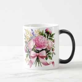 Pink Peony Bouquet Mug, Elegant Floral Coffee Cup Magische Mok