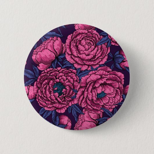 Pink peony bouquet ronde button 5,7 cm (Voorkant)