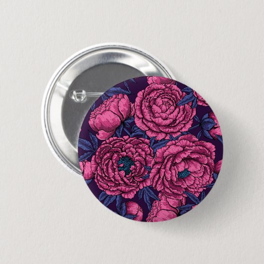 Pink peony bouquet ronde button 5,7 cm (Voorkant /achterkant)