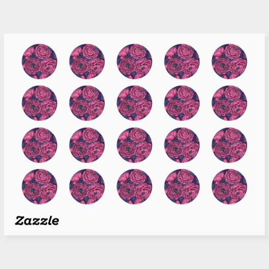Pink peony bouquet ronde sticker (Vel)