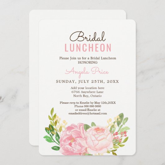 Pink Peony Bridal Luncheon Uitnodigingen (Voorkant / Achterkant)