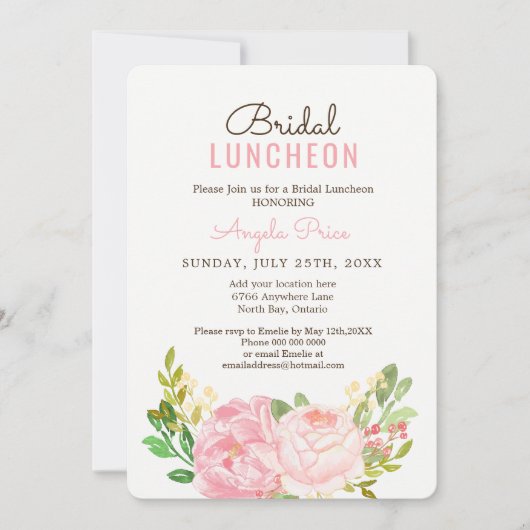  Pink Peony Bridal Luncheon Uitnodigingen (Voorkant)