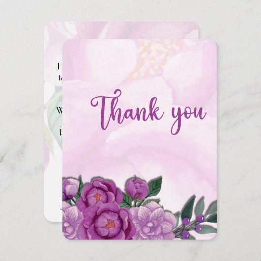Pink peony bruiloft bedankt kaart (Voorkant / Achterkant)