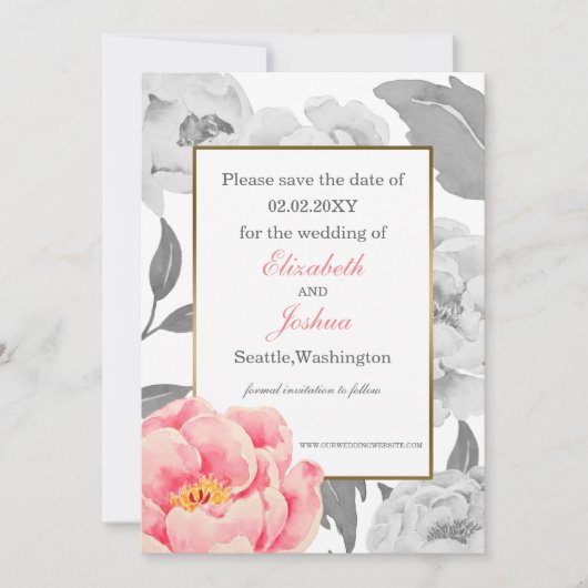 Pink Peony bruiloft, behalve de datum Save The Date (Voorkant)