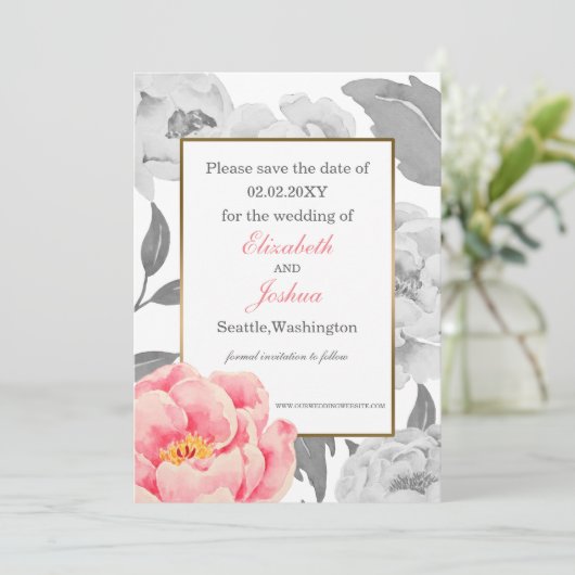 Pink Peony bruiloft, behalve de datum Save The Date (Staand voorkant)
