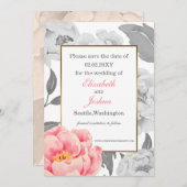Pink Peony bruiloft, behalve de datum Save The Date (Voorkant / Achterkant)