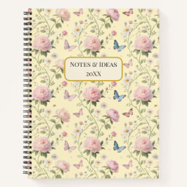 Pink Peony Butterfly Floral Pattern Notitieboek