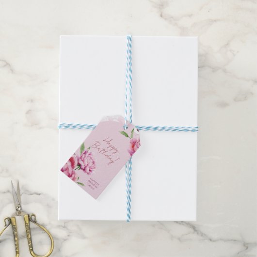 Pink Peony Cadeaulabel (Met Touw)