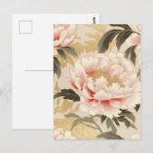 Pink Peony Chiyogami Briefkaart (Voorkant / Achterkant)