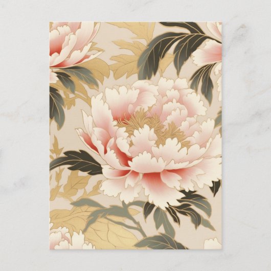 Pink Peony Chiyogami Briefkaart (Voorkant)