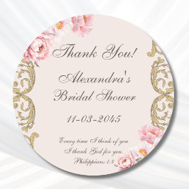 Pink Peony Christian Bridal Shower Thank You Ronde Sticker