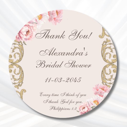 Pink Peony Christian Bridal Shower Thank You Ronde Sticker