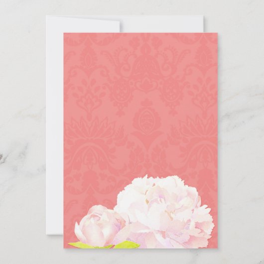 Pink Peony Coral Shades Wedding Kaart (Achterkant)