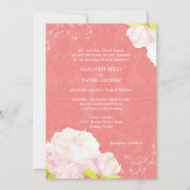 Pink Peony Coral Shades Wedding Kaart