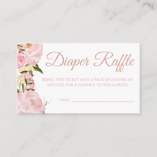 Pink Peony Diaper Raffle Tickets voor Baby shower Informatiekaartje (Voorkant)
