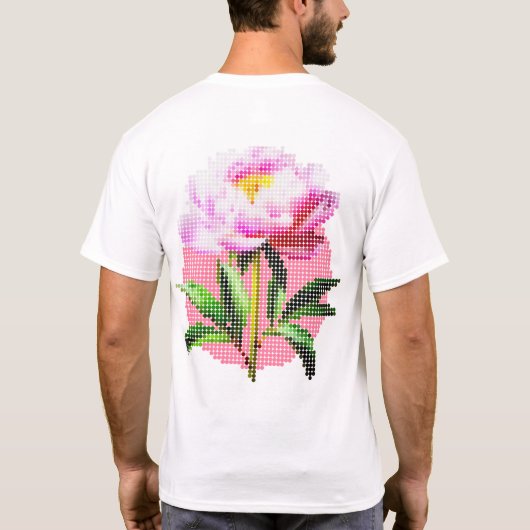 Pink Peony Dot Mosaic Flower Front & Back Men's T-shirt (Achterkant)