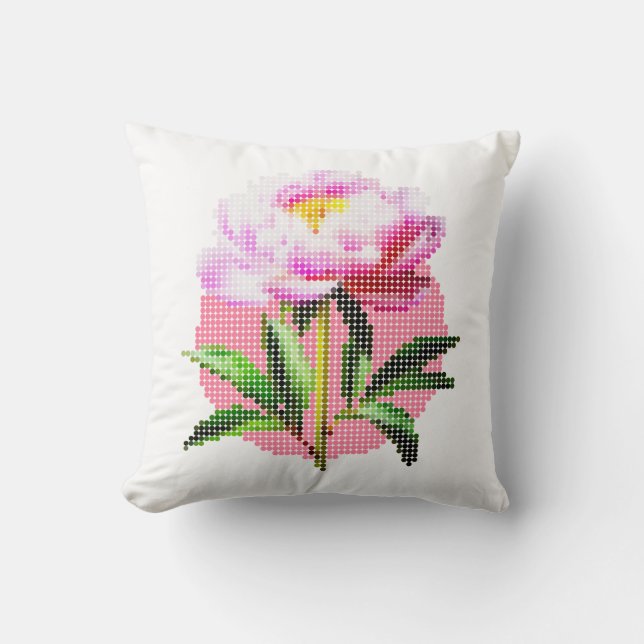 Pink Peony Dot Mosaic Flower Kussen (Voorkant)