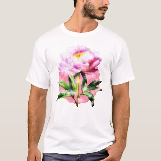 Pink Peony Dot Mosaic Flower Men's T-shirt (Voorkant)