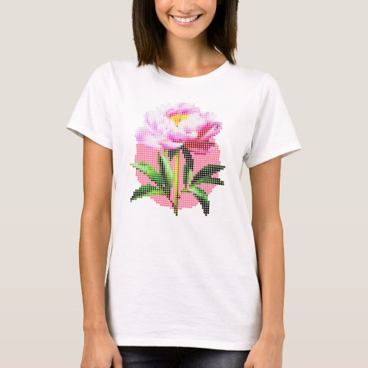 Pink Peony Dot Mosaic Flower T-shirt (Voorkant)