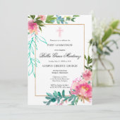 Pink Peony Eerste communiqué Kaart (Staand voorkant)