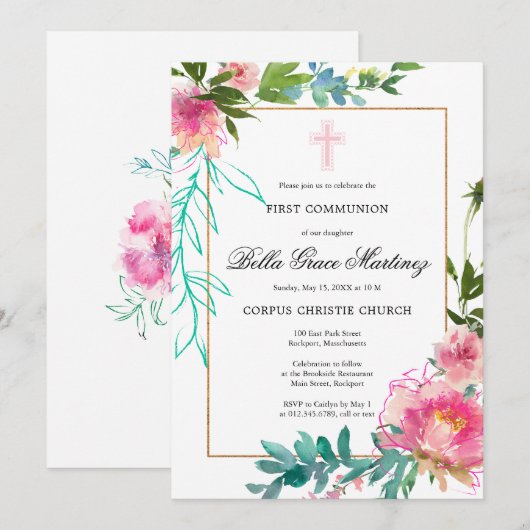 Pink Peony Eerste communiqué Kaart (Voorkant / Achterkant)