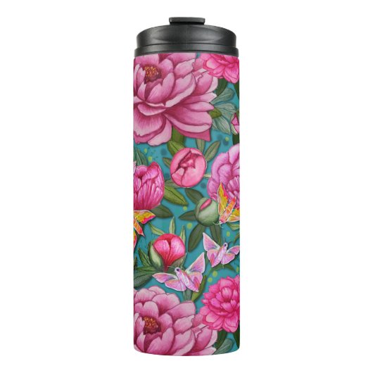 Pink Peony en Elephant Hawkth Thermal Tumbler Thermosbeker (Voorkant)
