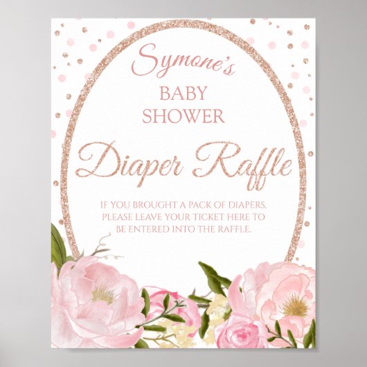 Pink Peony en Roos Gold Baby shower Diaper Raffle Poster (Voorkant)