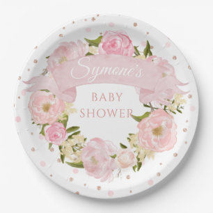 Pink Peony en Roos Gold Dot Aangepast Baby shower Papieren Bordje