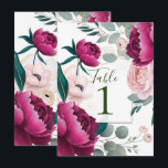 Pink Peony Eucalyptus Garden Floral Glam Wedding  Kaart<br><div class="desc">Table Numbers. look for matching items in my store.</div>