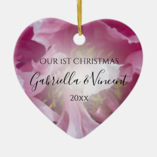 Pink Peony First Kerstmis Samen Keramisch Ornament