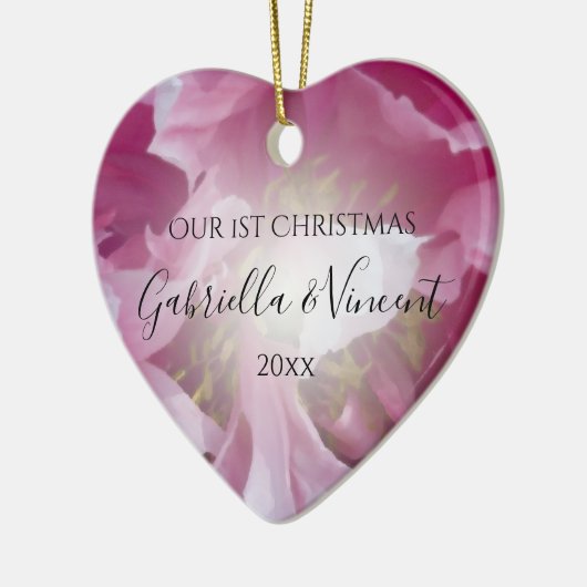 Pink Peony First Kerstmis Samen Keramisch Ornament (Links)