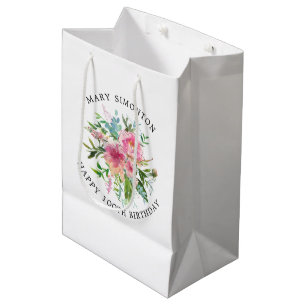 Pink Peony Floral 100e verjaardag Medium Cadeauzakje