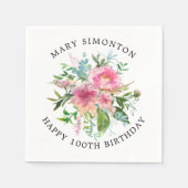  Pink Peony Floral 100e verjaardag Servet (Voorkant)