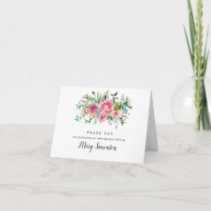 Pink Peony Floral 100th Birthday Foto Bedankkaart