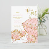 Pink Peony Floral Balloon Baby shower Kaart (Staand voorkant)