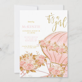 Pink Peony Floral Balloon Baby shower Kaart