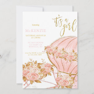 Pink Peony Floral Balloon Baby shower Kaart