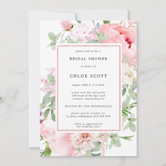 Pink Peony Floral Botanisch Vrijgezellenfeest Kaart (Voorkant)