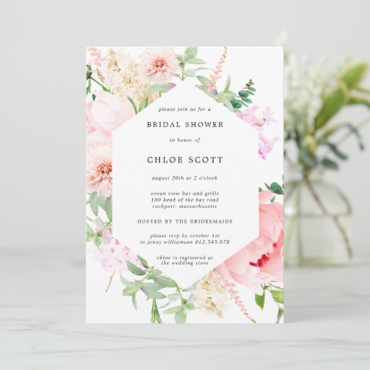 Pink Peony Floral Botanisch Vrijgezellenfeest Kaart (Staand voorkant)