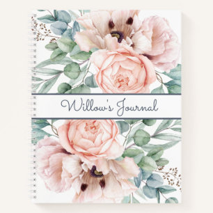 Pink Peony Floral botanisch wit Notitieboek